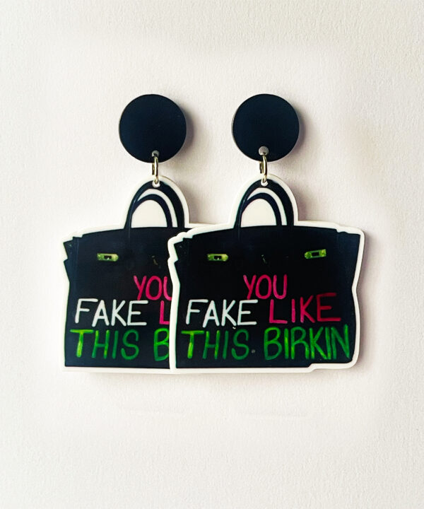 Turn heads with these playful and stylish earrings, designed to resemble miniature fake Birkin bags.