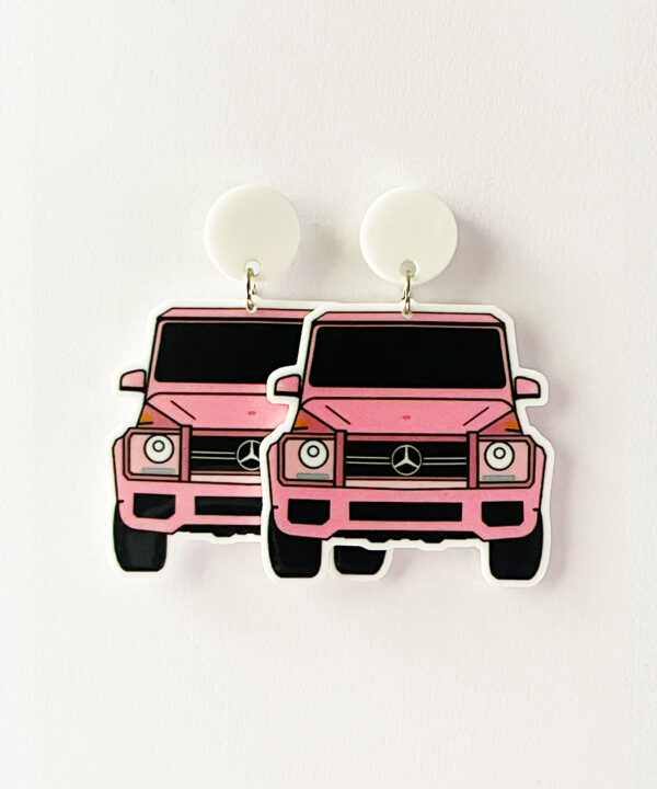 Elevate your accessory game with these stunning Pink Mercedes-Benz G-Class earrings!