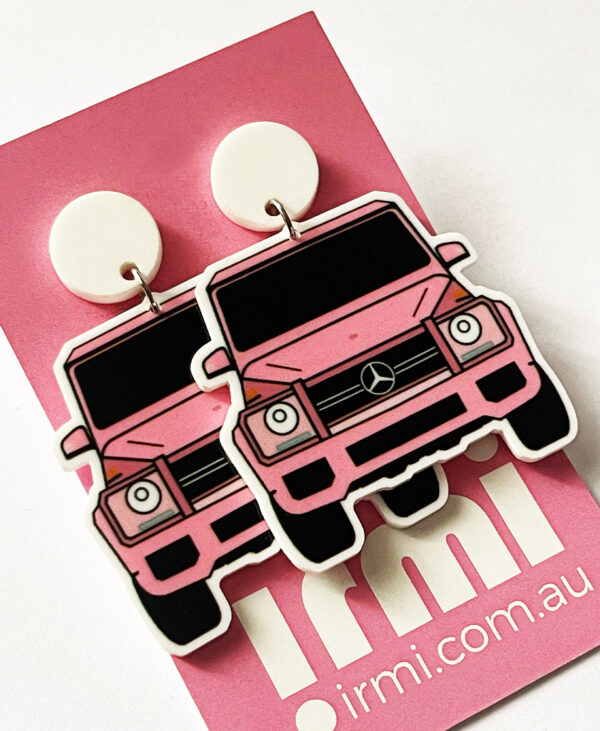 Elevate your accessory game with these stunning Pink Mercedes-Benz G-Class earrings!