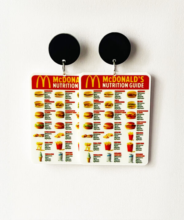 Add a fun and quirky touch to your accessory collection with these McDonald's Nutrition Menu-inspired earrings!